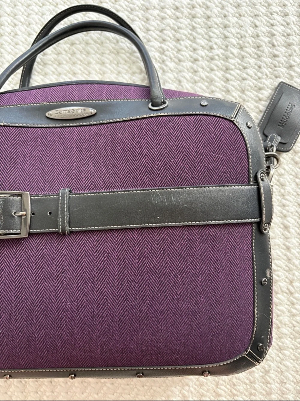 Samsonite Black Label Purple Men's Travel Briefcase with Black Leather Trim
